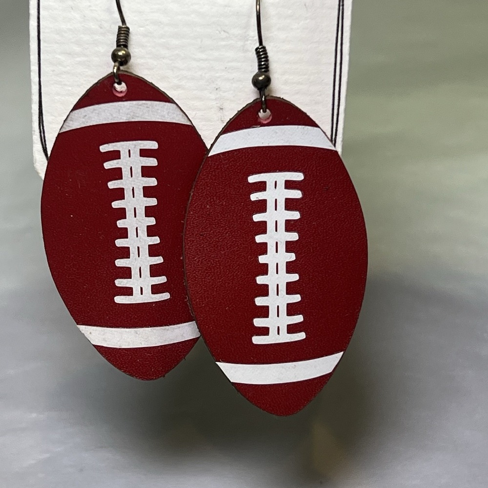 Faux Leather Print Football Drop Earrings Women American Football Sports Jewelry